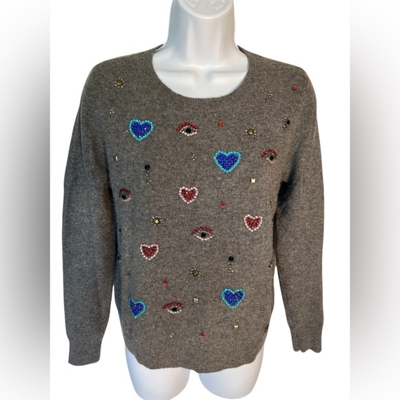 Halogen Cashmere Sweater Grey Rhinestones Excellent Size S - Picture 2 of 6